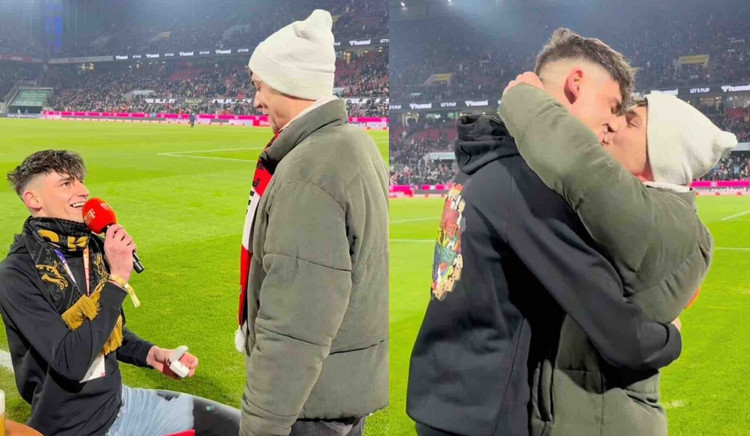 Duitse scheidsrechter Pascal Kaiser vraagt zijn vriend ten huwelijk op het voetbalveld